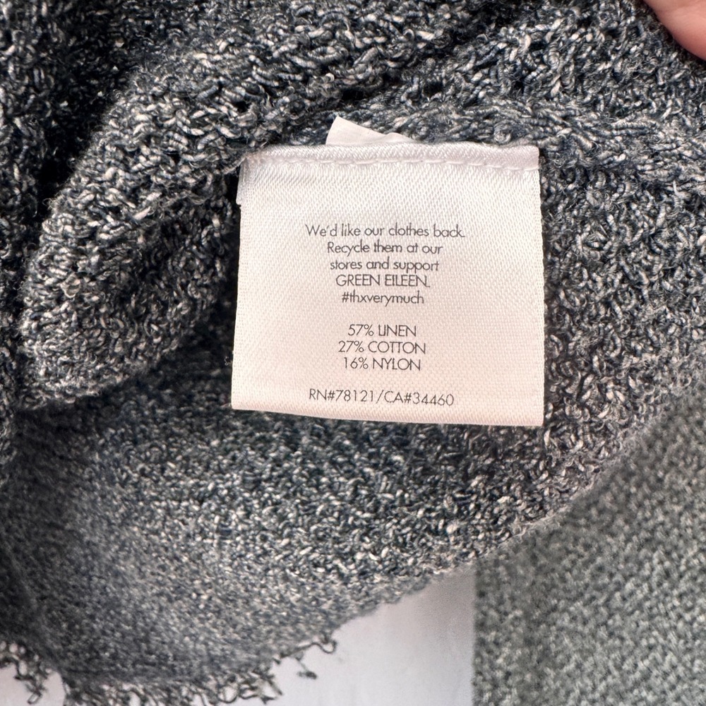 Eileen Fisher Cardigan Sweater M Gray Knit Frayed Trim‎ Snap Front Long Sleeve - Picture 6 of 6